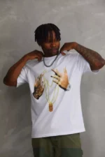 Unisex Baskılı Oversize T-Shirt - Beyaz - Görsel 4