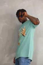 Unisex Baskılı Oversize T-Shirt - Mint Yeşili - Görsel 4