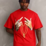 Unisex Baskılı Oversize T-Shirt - Kırmızı