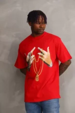 Unisex Baskılı Oversize T-Shirt - Kırmızı - Görsel 3