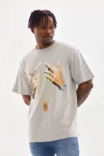 Unisex Baskılı Oversize T-Shirt - Gri - Görsel 3