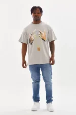 Unisex Baskılı Oversize T-Shirt - Gri - Görsel 4