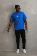 Unisex Baskılı Oversize T-Shirt - Mavi - Görsel 4