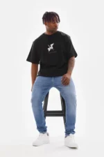 Unisex Baskılı Oversize T-Shirt - Siyah - Görsel 3