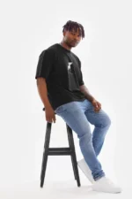 Unisex Baskılı Oversize T-Shirt - Siyah - Görsel 4