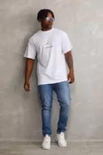 Unisex Baskılı Oversize T-Shirt - Beyaz - Görsel 3