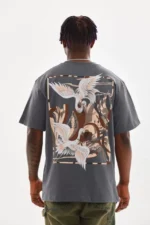 Unisex Baskılı Oversize T-Shirt - Füme - Görsel 2