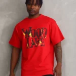 Unisex Baskılı Oversize T-Shirt - Kırmızı