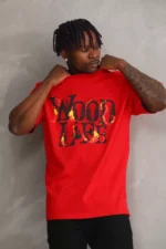 Unisex Baskılı Oversize T-Shirt - Kırmızı - Görsel 3