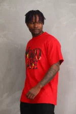 Unisex Baskılı Oversize T-Shirt - Kırmızı - Görsel 4