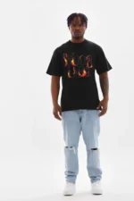 Unisex Baskılı Oversize T-Shirt - Siyah - Görsel 4