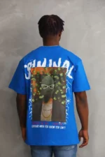 Unisex Baskılı Oversize T-Shirt - Mavi - Görsel 2