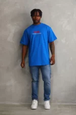 Unisex Baskılı Oversize T-Shirt - Mavi - Görsel 4