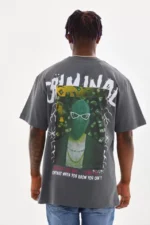 Unisex Baskılı Oversize T-Shirt - Füme - Görsel 2