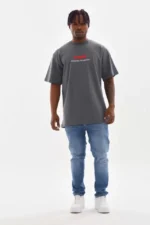 Unisex Baskılı Oversize T-Shirt - Füme - Görsel 3