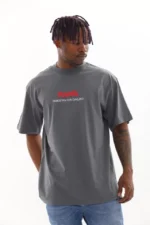 Unisex Baskılı Oversize T-Shirt - Füme - Görsel 4