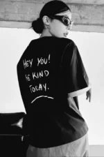 Unisex Baskılı Oversize T-Shirt - Siyah - Görsel 4