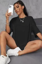 Unisex Baskılı Oversize T-Shirt - Siyah - Görsel 2