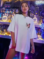 Unisex Baskılı Oversize T-Shirt - Beyaz - Görsel 4