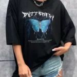 Unisex Baskılı Oversize T-Shirt - Siyah