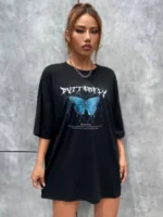 Unisex Baskılı Oversize T-Shirt - Siyah - Görsel 4