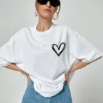 Unisex Baskılı Oversize T-Shirt - Beyaz