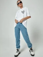 Unisex Baskılı Oversize T-Shirt - Beyaz - Görsel 2