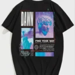 Unisex Baskılı Oversize T-Shirt - Siyah