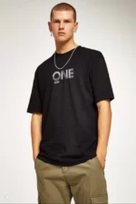 Unisex Baskılı Oversize T-Shirt - Siyah - Görsel 2