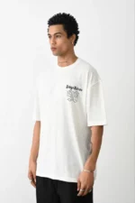 Unisex Baskılı Oversize T-Shirt - Beyaz - Görsel 2