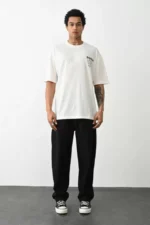 Unisex Baskılı Oversize T-Shirt - Beyaz - Görsel 3
