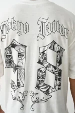 Unisex Baskılı Oversize T-Shirt - Beyaz - Görsel 4