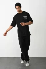 Unisex Baskılı Oversize T-Shirt - Siyah - Görsel 3