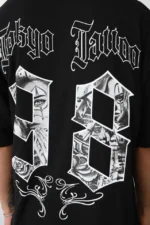 Unisex Baskılı Oversize T-Shirt - Siyah - Görsel 4