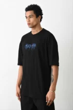 Unisex Baskılı Oversize T-Shirt - Siyah - Görsel 2