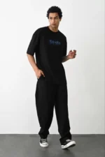 Unisex Baskılı Oversize T-Shirt - Siyah - Görsel 3