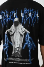 Unisex Baskılı Oversize T-Shirt - Siyah - Görsel 4