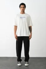 Unisex Baskılı Oversize T-Shirt - Beyaz - Görsel 3