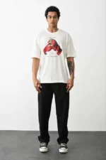 Unisex Baskılı Oversize T-Shirt - Beyaz - Görsel 3