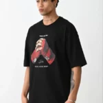 Unisex Baskılı Oversize T-Shirt - Siyah