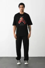 Unisex Baskılı Oversize T-Shirt - Siyah - Görsel 4