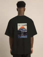 Unisex Bisiklet Yaka Baskılı Oversize T-Shirt - Siyah - Görsel 4