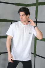 Unisex Bisiklet Yaka Baskılı Oversize T-Shirt - Beyaz - Görsel 2