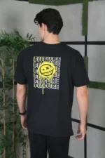 Unisex Bisiklet Yaka Baskılı Oversize T-Shirt - Siyah - Görsel 3