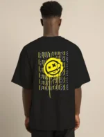 Unisex Bisiklet Yaka Baskılı Oversize T-Shirt - Siyah - Görsel 4