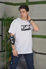 Unisex Bisiklet Yaka Baskılı Oversize T-Shirt - Beyaz - Görsel 2