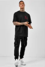 Unisex Bisiklet Yaka Oversize Baskılı T-Shirt - Siyah - Görsel 2