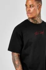 Unisex Baskılı Oversize T-Shirt - Siyah - Görsel 3