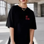 Unisex Baskılı Oversize T-Shirt - Siyah