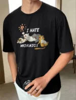 Unisex Baskılı Oversize T-Shirt - Siyah - Görsel 2